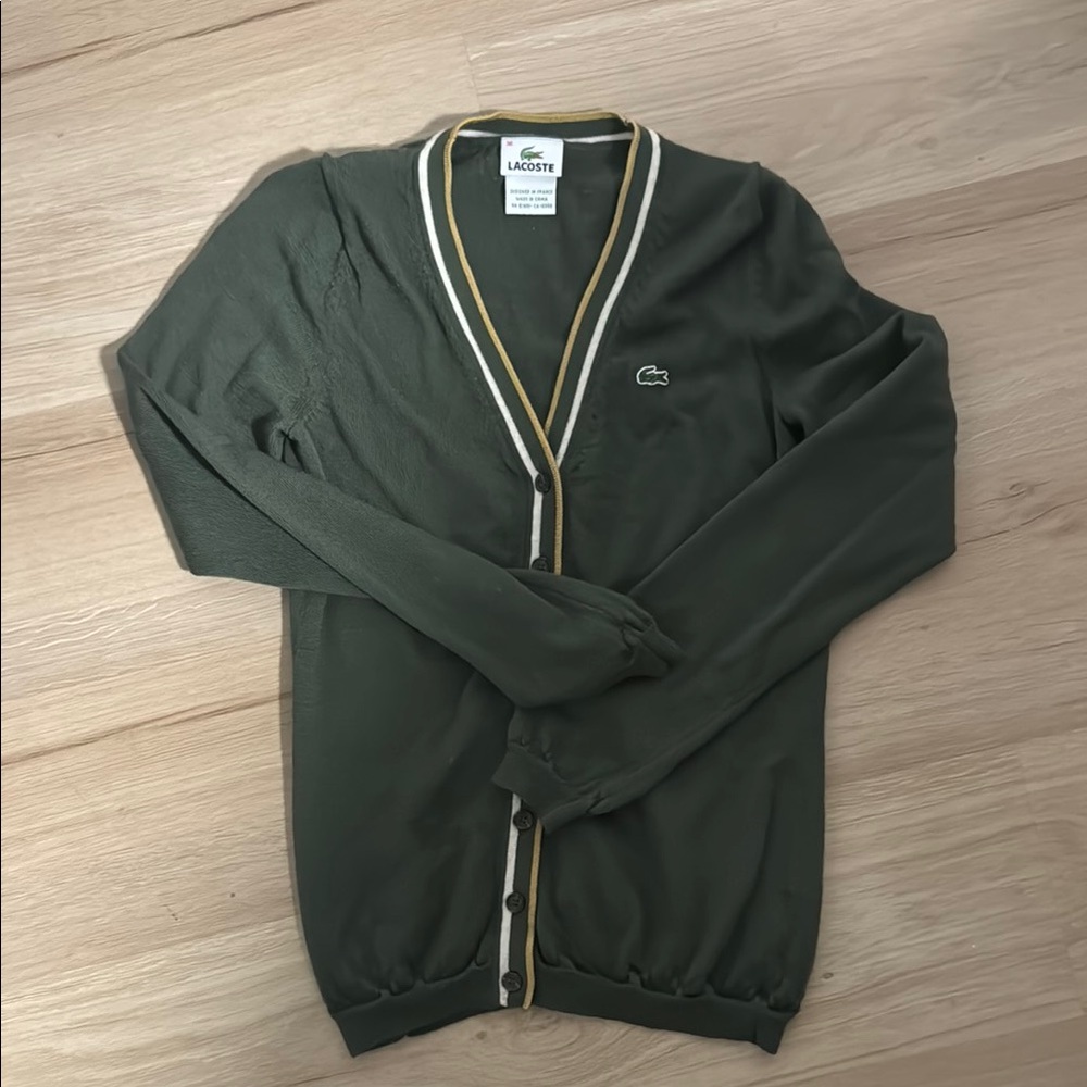 Lacoste Green Cardigan Sweater with Classic Design